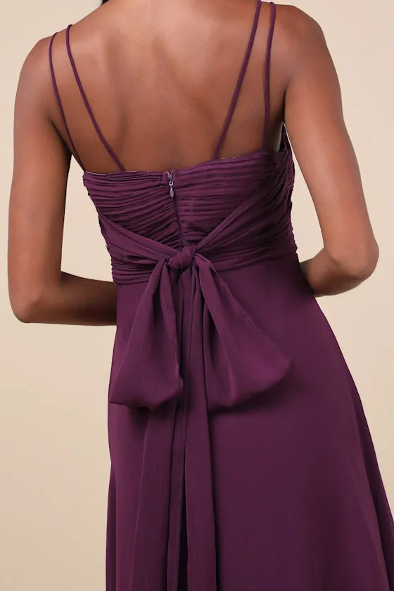 Admirable Grace Dark Plum Chiffon Pleated Maxi Dress sold by Lulus product image thumbnail 3