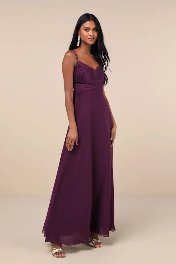 Admirable Grace Dark Plum Chiffon Pleated Maxi Dress sold by Lulus product image thumbnail 4