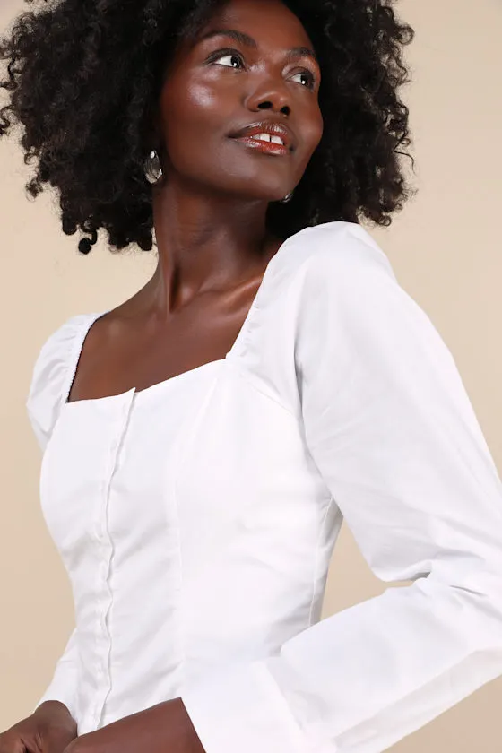 Demure and Sweet White Button-Front Long Sleeve Top sold by Lulus product image thumbnail 4