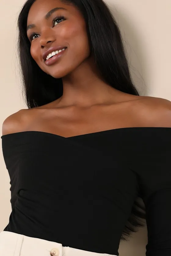Designated Cutie Black Long Sleeve Surplice Top sold by Lulus product image thumbnail 4