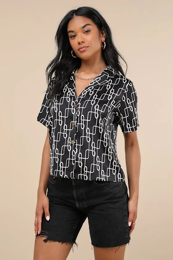Intricate Aesthetic Black and White Abstract Print Button-Up Top sold by Lulus