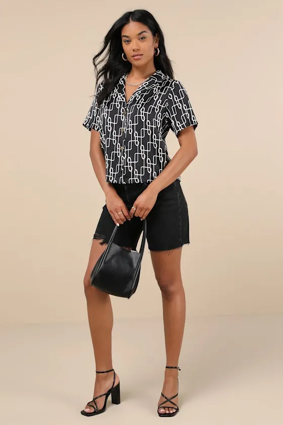 Intricate Aesthetic Black and White Abstract Print Button-Up Top sold by Lulus product image thumbnail 3