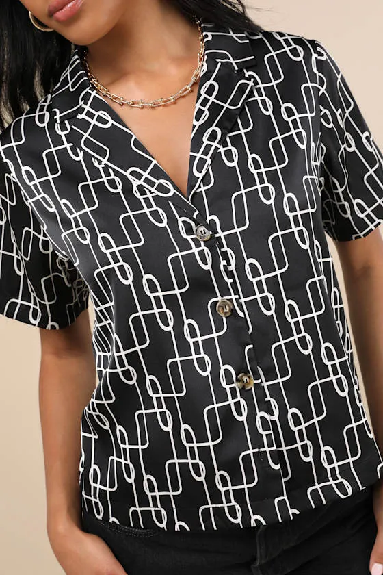 Intricate Aesthetic Black and White Abstract Print Button-Up Top sold by Lulus product image thumbnail 4