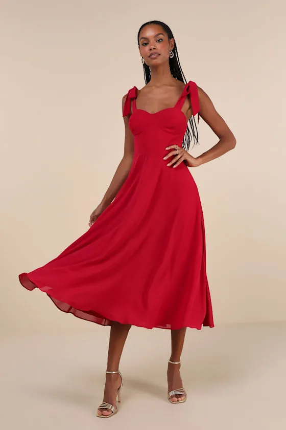 Sophisticated Charisma Berry Red Tie-Strap A-Line Midi Dress sold by Lulus