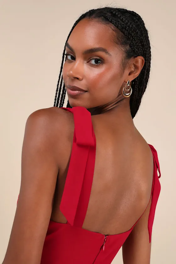 Sophisticated Charisma Berry Red Tie-Strap A-Line Midi Dress sold by Lulus product image thumbnail 3