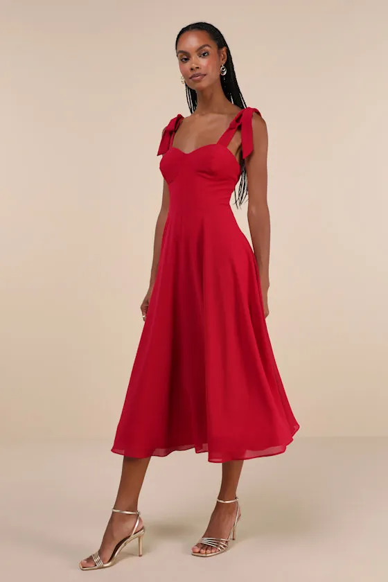 Sophisticated Charisma Berry Red Tie-Strap A-Line Midi Dress sold by Lulus product image thumbnail 4