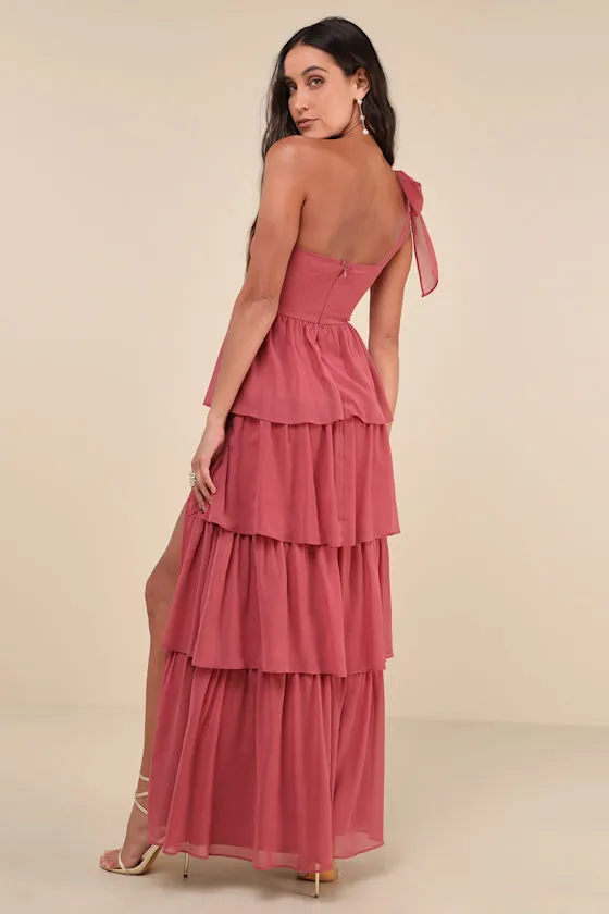 Elevated Vision Rusty Rose One-Shoulder Tiered Maxi Dress sold by Lulus product image thumbnail 2