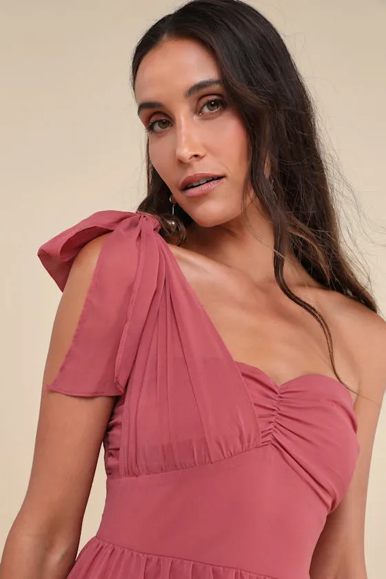 Elevated Vision Rusty Rose One-Shoulder Tiered Maxi Dress sold by Lulus product image thumbnail 3