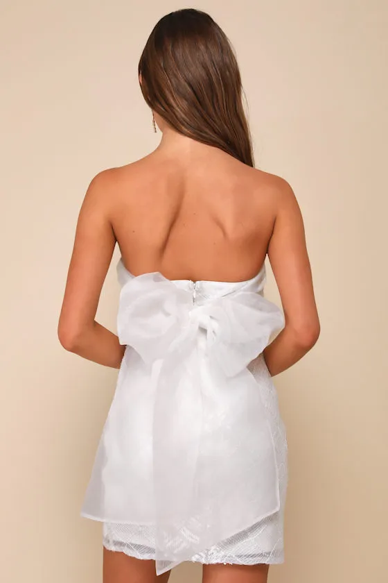 Exquisite Glamour White Mesh Sequin Strapless Bow Mini Dress sold by Lulus product image thumbnail 2