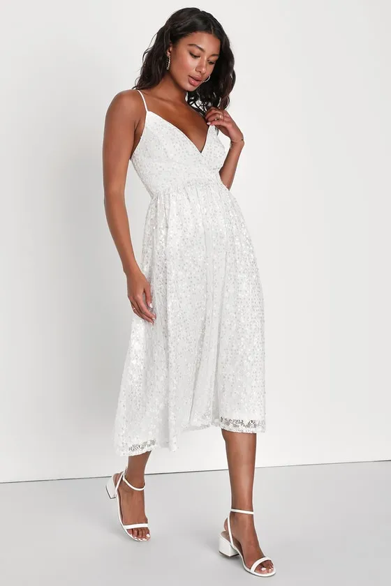 Dreamy Drama White Lace Sequin A-Line Midi Dress sold by Lulus product image thumbnail 3
