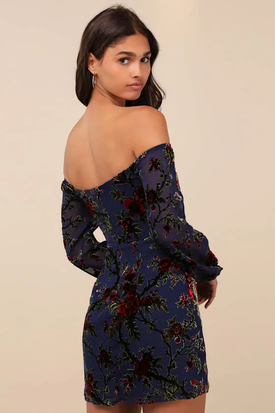 Magnificent Charm Navy Velvet Off-the-Shoulder Mini Dress sold by Lulus product image thumbnail 2