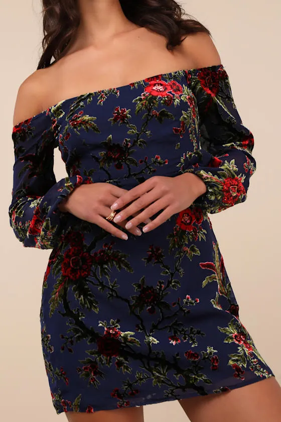Magnificent Charm Navy Velvet Off-the-Shoulder Mini Dress sold by Lulus product image thumbnail 4