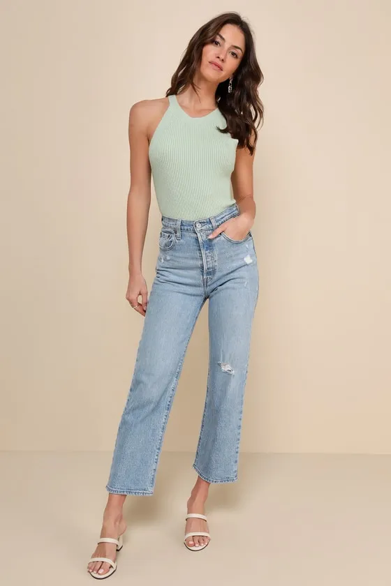 Staycation Sweetie Light Green Knit High Neck Tank Top sold by Lulus product image thumbnail 2