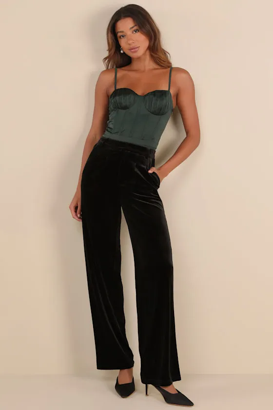 Posh Idea Black Velvet High-Rise Straight Leg Trouser Pants sold by Lulus