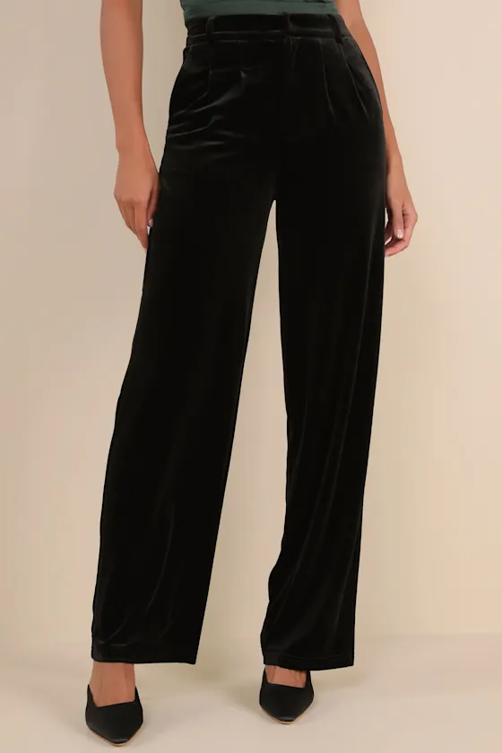Posh Idea Black Velvet High-Rise Straight Leg Trouser Pants sold by Lulus product image thumbnail 2