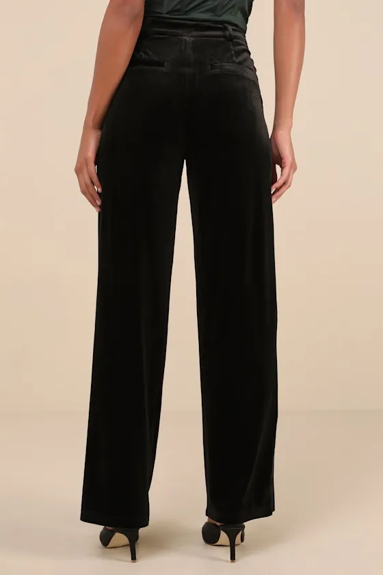 Posh Idea Black Velvet High-Rise Straight Leg Trouser Pants sold by Lulus product image thumbnail 3