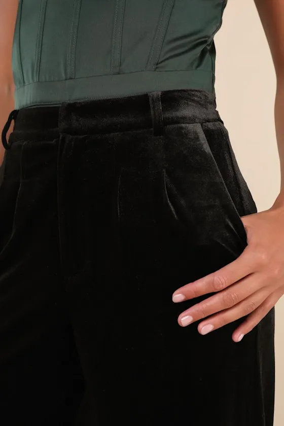Posh Idea Black Velvet High-Rise Straight Leg Trouser Pants sold by Lulus product image thumbnail 4