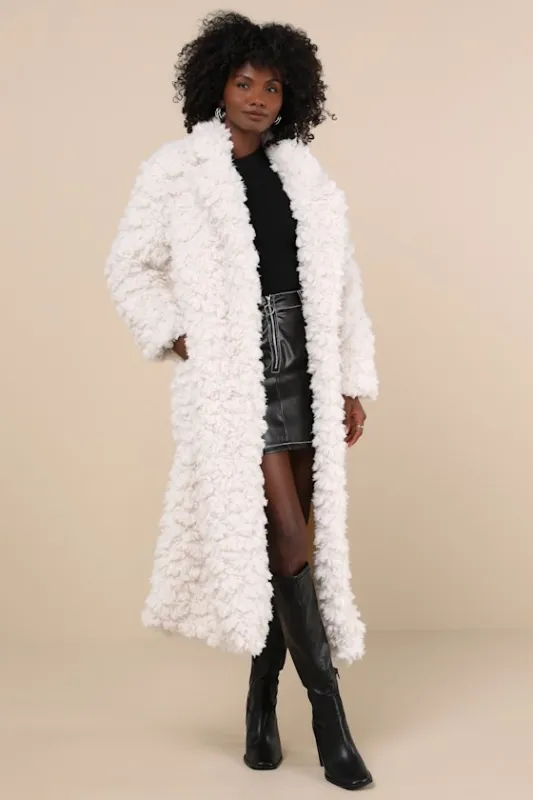 Incredible Comfort Ivory Faux Fur Longline Coat sold by Lulus