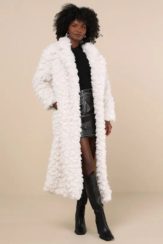 Incredible Comfort Ivory Faux Fur Longline Coat sold by Lulus