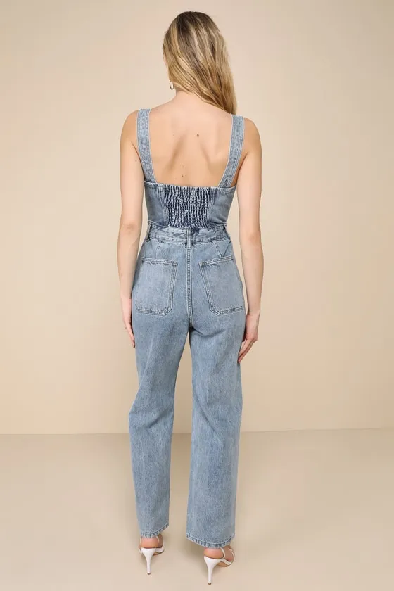 Fresh Perfection Light Wash Bustier Sleeveless Denim Jumpsuit sold by Lulus product image thumbnail 2
