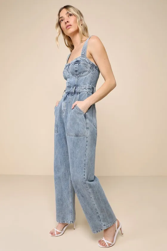 Fresh Perfection Light Wash Bustier Sleeveless Denim Jumpsuit sold by Lulus product image thumbnail 4