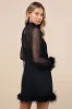 Immaculate Charisma Black Mesh Feather Long Sleeve Mini Dress sold by Lulus