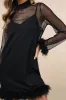 Immaculate Charisma Black Mesh Feather Long Sleeve Mini Dress sold by Lulus