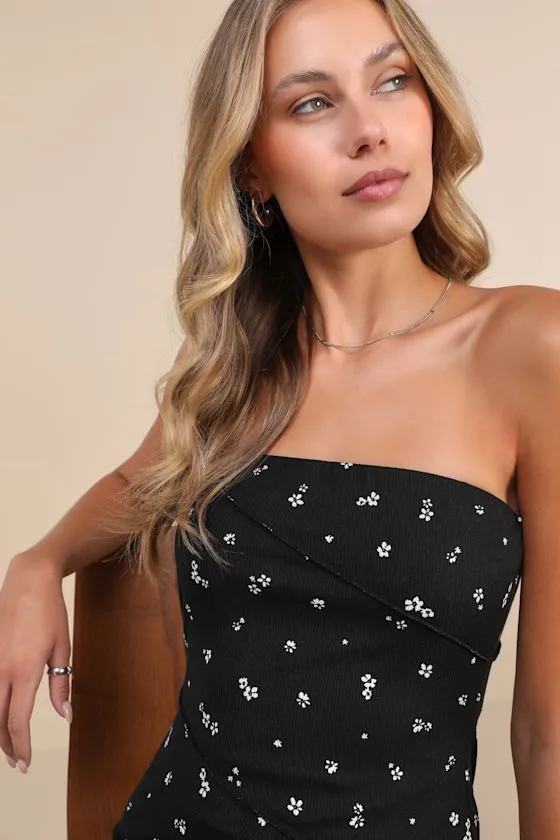 Summery Spirit Black Floral Ribbed Strapless Midi Dress sold by Lulus product image thumbnail 4