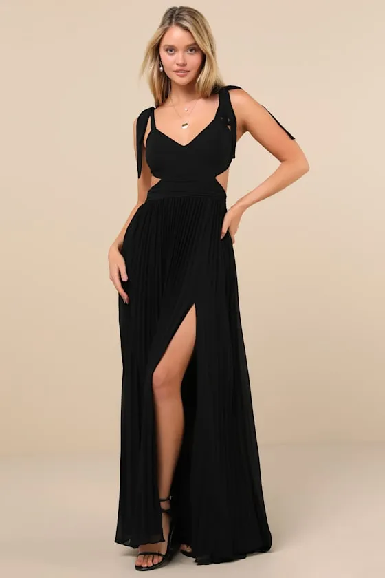 Celebratory Allure Black Pleated Backless Maxi Dress sold by Lulus