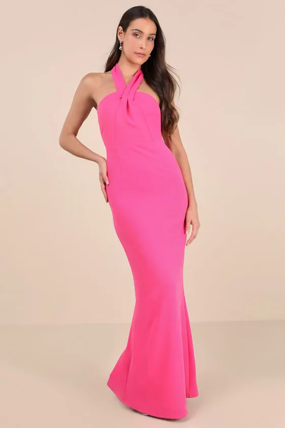Mesmerizing Perfection Pink Halter Neck Backless Maxi Dress sold by Lulus