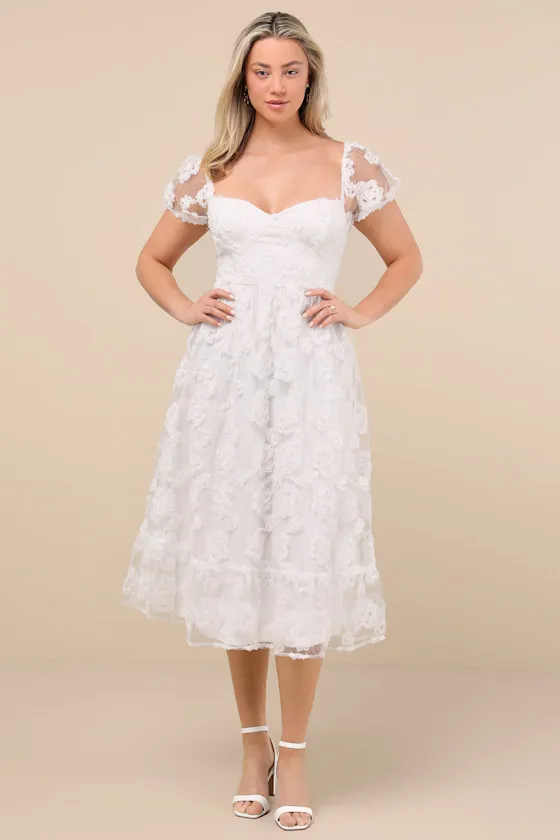Notable Elegance White Mesh Floral Applique Bustier Midi Dress sold by Lulus product image thumbnail 2
