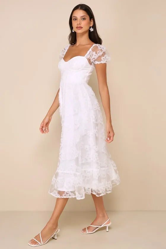 Notable Elegance White Mesh Floral Applique Bustier Midi Dress sold by Lulus product image thumbnail 3