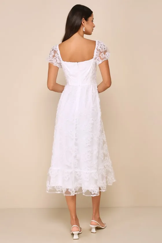 Notable Elegance White Mesh Floral Applique Bustier Midi Dress sold by Lulus product image thumbnail 4