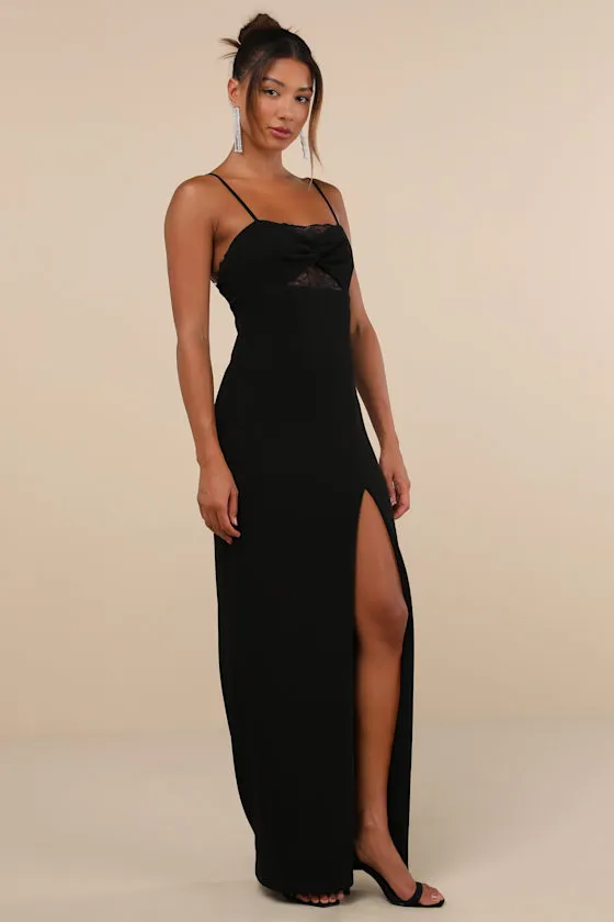 Exceptional Stunner Black Lace Twist-Front Maxi Dress sold by Lulus product image thumbnail 2