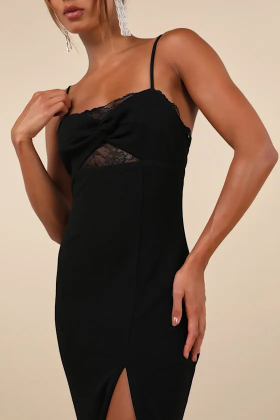 Exceptional Stunner Black Lace Twist-Front Maxi Dress sold by Lulus product image thumbnail 4