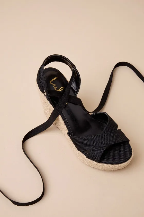 Esme Black Lace-Up Espadrille Wedges sold by Lulus product image thumbnail 4