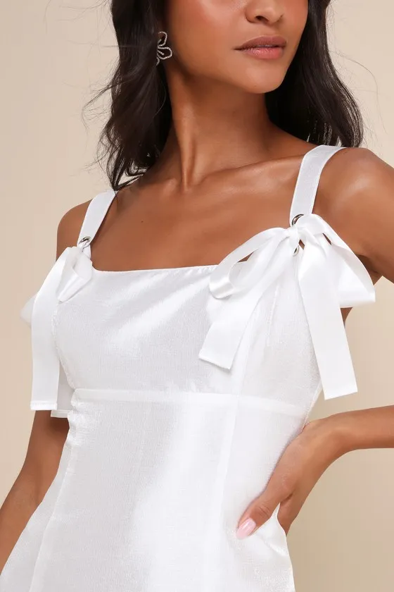 Exceptionally Precious Shiny White Ribbon Bow Mini Dress sold by Lulus product image thumbnail 4