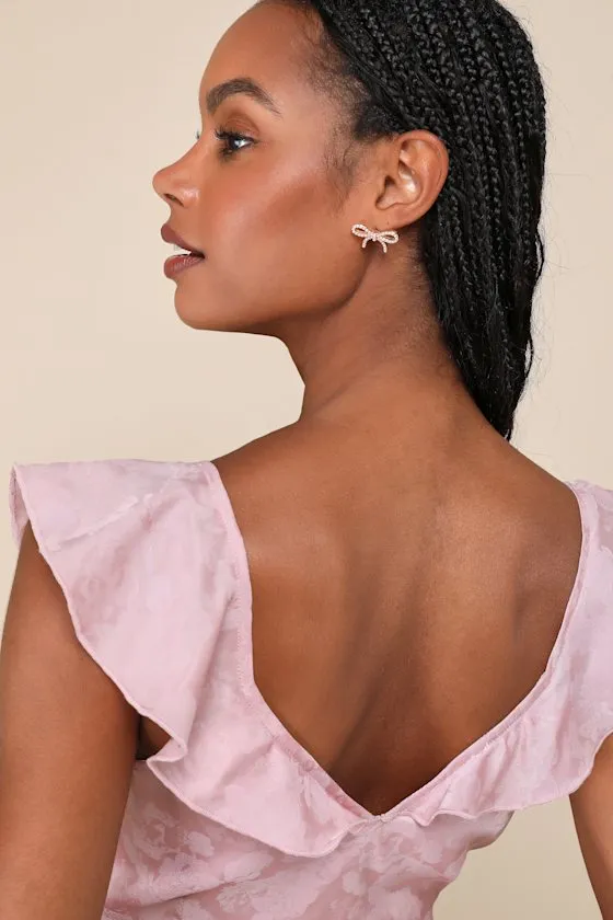 Exemplary Cutie Light Pink Satin Jacquard Ruffled Crop Top sold by Lulus product image thumbnail 4