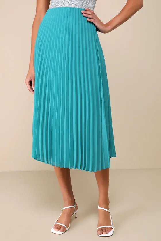 Charming Motivation Turquoise Pleated High-Waisted Midi Skirt sold by Lulus product image thumbnail 2