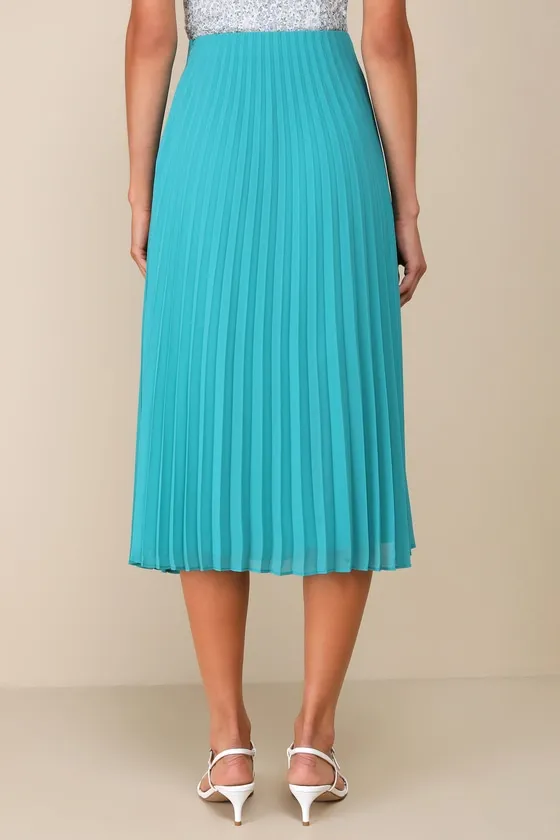 Charming Motivation Turquoise Pleated High-Waisted Midi Skirt sold by Lulus product image thumbnail 3