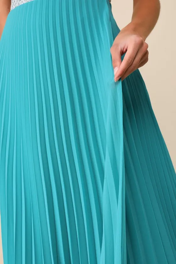 Charming Motivation Turquoise Pleated High-Waisted Midi Skirt sold by Lulus product image thumbnail 4