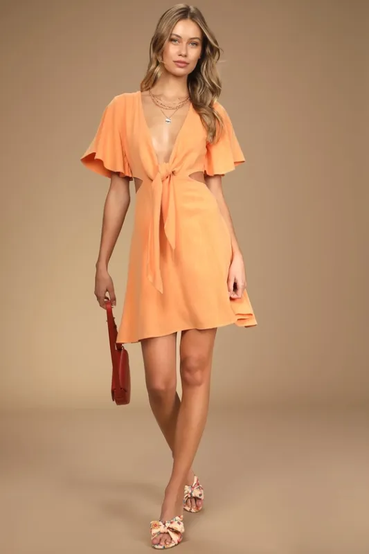 Perfect Day for Love Peach Cutout Tie-Front Mini Dress sold by Lulus
