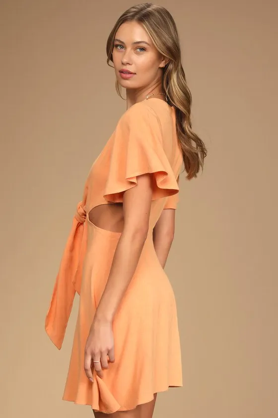 Perfect Day for Love Peach Cutout Tie-Front Mini Dress sold by Lulus product image thumbnail 2