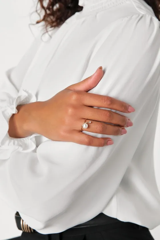 Effortless Glow Gold Pearl Rhinestone Ring sold by Lulus