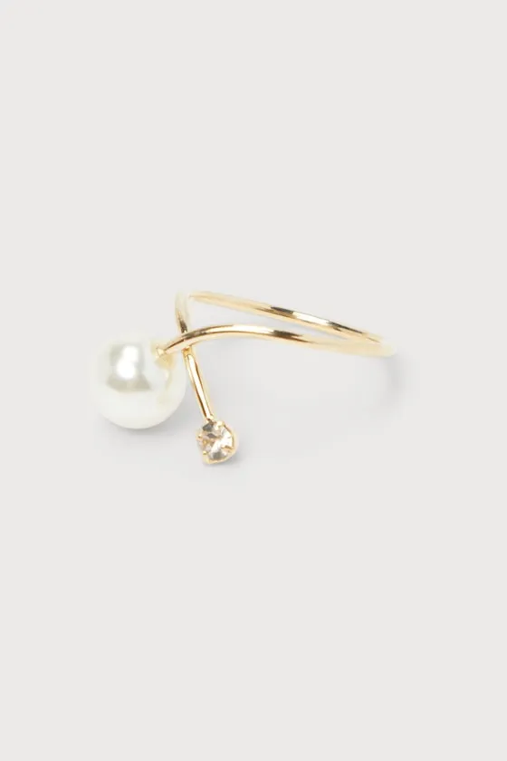 Effortless Glow Gold Pearl Rhinestone Ring sold by Lulus product image thumbnail 3