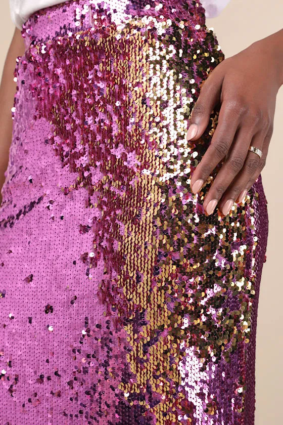 Dazzling Appearance Pink Sequin High Rise Midi Skirt sold by Lulus product image thumbnail 4