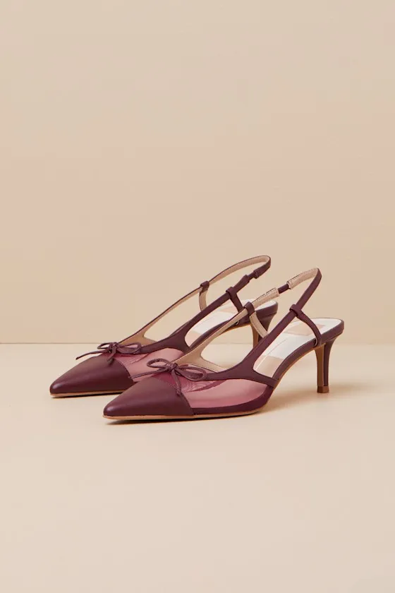 Kandi Maroon Mesh Leather Bow Slingback Pumps sold by Lulus product image thumbnail 2