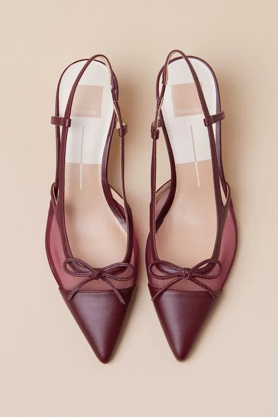 Kandi Maroon Mesh Leather Bow Slingback Pumps sold by Lulus product image thumbnail 3