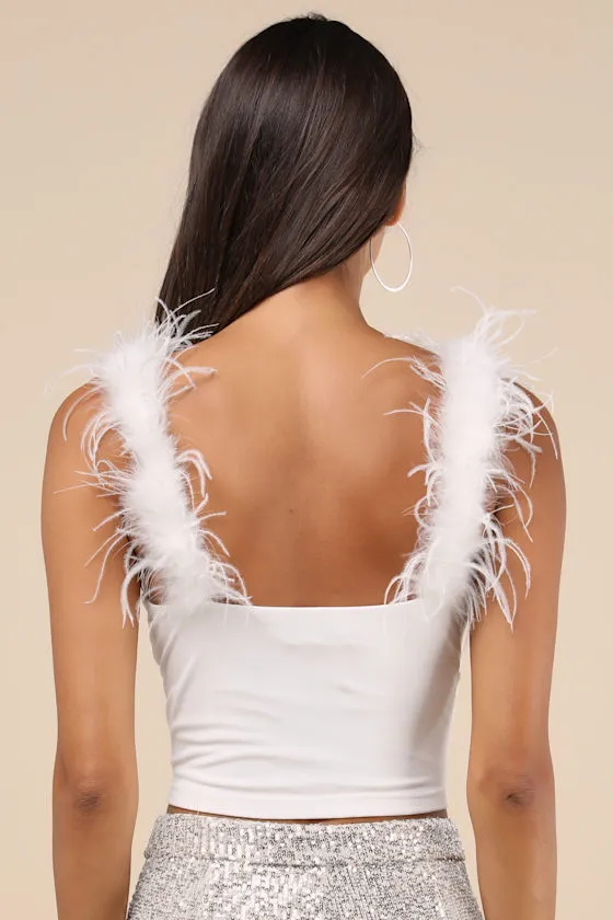 Fabulous Attraction White Feather Cropped Tank Top sold by Lulus product image thumbnail 2