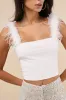 Fabulous Attraction White Feather Cropped Tank Top sold by Lulus